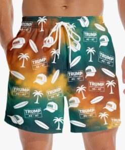 Trump 45–47 Gradient Swim Shorts – MAGA Take America Back Beach Trunks for Men