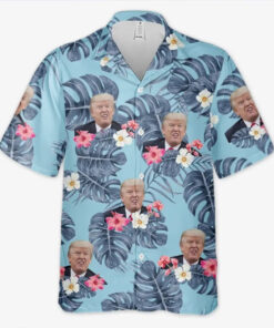 Trump Funny Face Hawaiian Shirt – Blue Tropical Meme Aloha Shirt