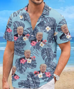 trump funny face hawaiian shirt blue tropical meme aloha shirt 4 01tfh