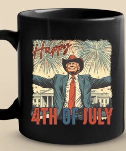 Trump Happy 4th of July Mug – Patriotic Cowboy Coffee Cup for Independence Day