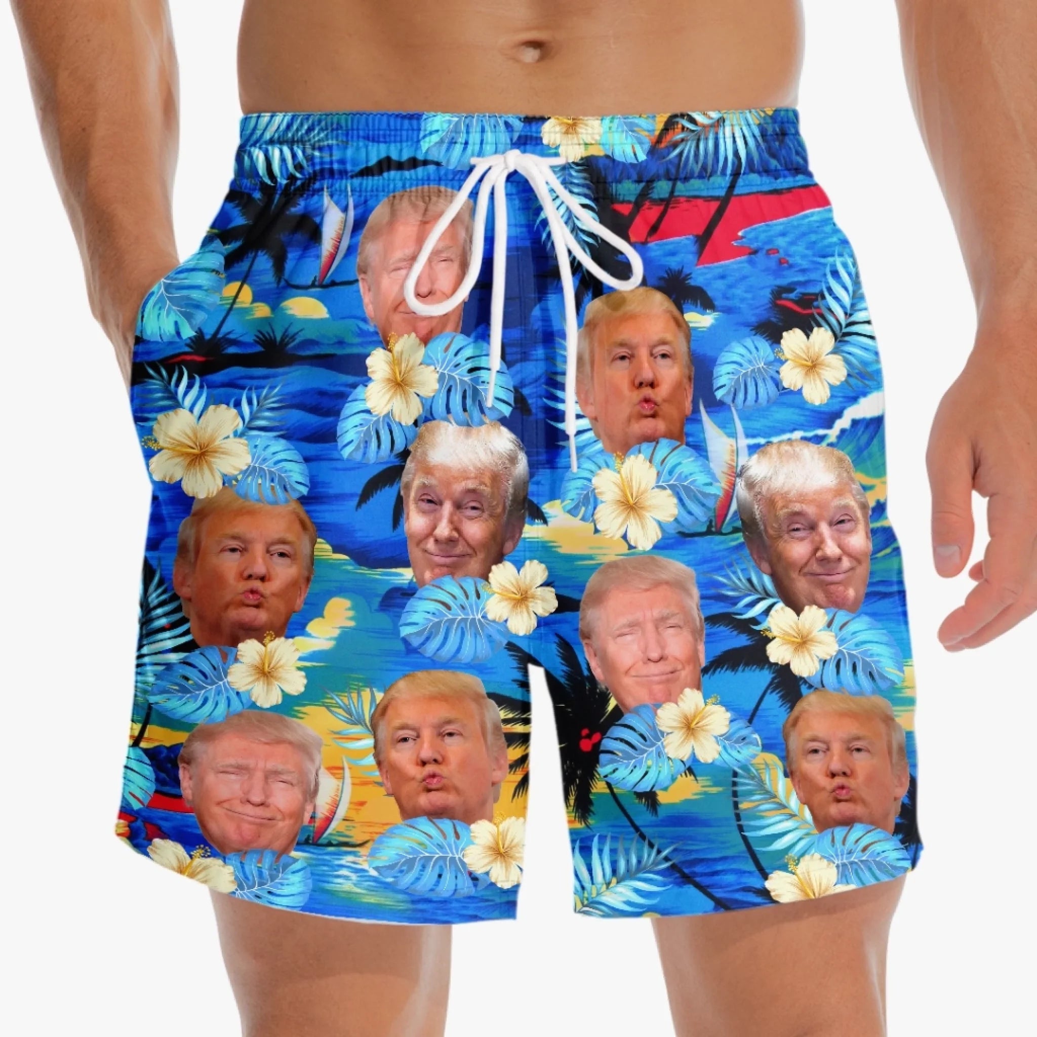 trump hawaiian swim shorts funny tropical floral beach trunks for patriotic men 1