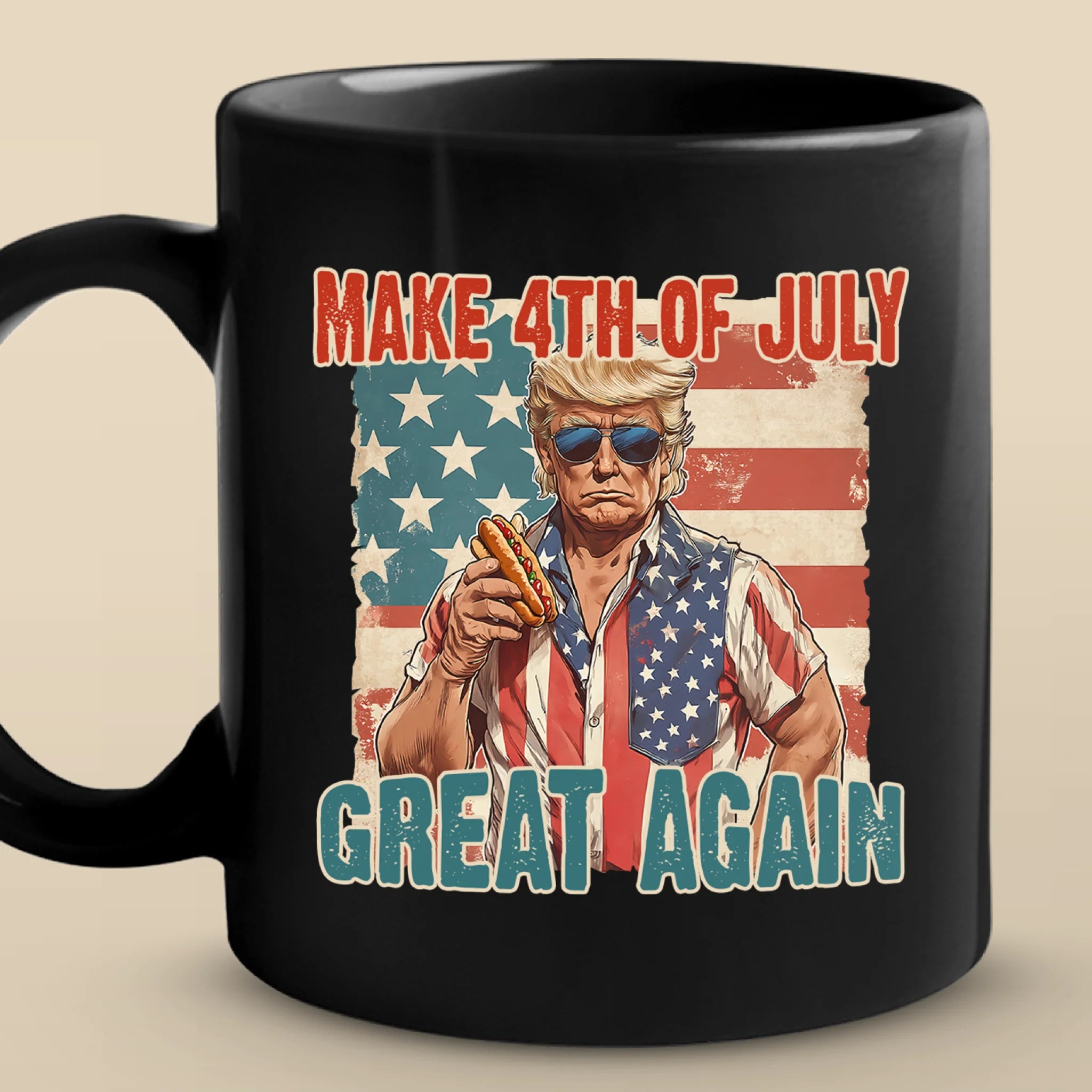trump hot dog mug funny 4th of july coffee cup with american flag and sunglasses 1 9hdba