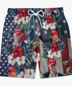 trump maga aloha swim shorts patriotic floral american flag beach trunks for men 3 prpff