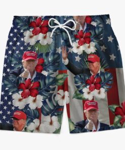 trump maga aloha swim shorts patriotic floral american flag beach trunks for men 5 qim86