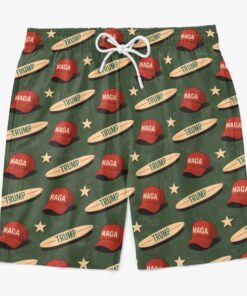 Trump MAGA Surfboard Men’s Swim Trunks – Patriotic USA Beach Shorts for Summer 2025