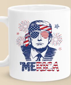 Trump ’Merica Mug – Patriotic Sunglasses Coffee Cup with Fireworks for 4th of July