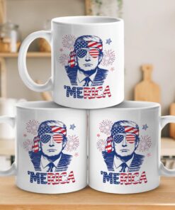 trump merica mug patriotic sunglasses coffee cup with fireworks for 4th of july 3 6f0n5