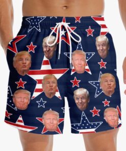 Trump Stars & Stripes Swim Shorts – Funny Patriotic USA Beach Trunks for Men