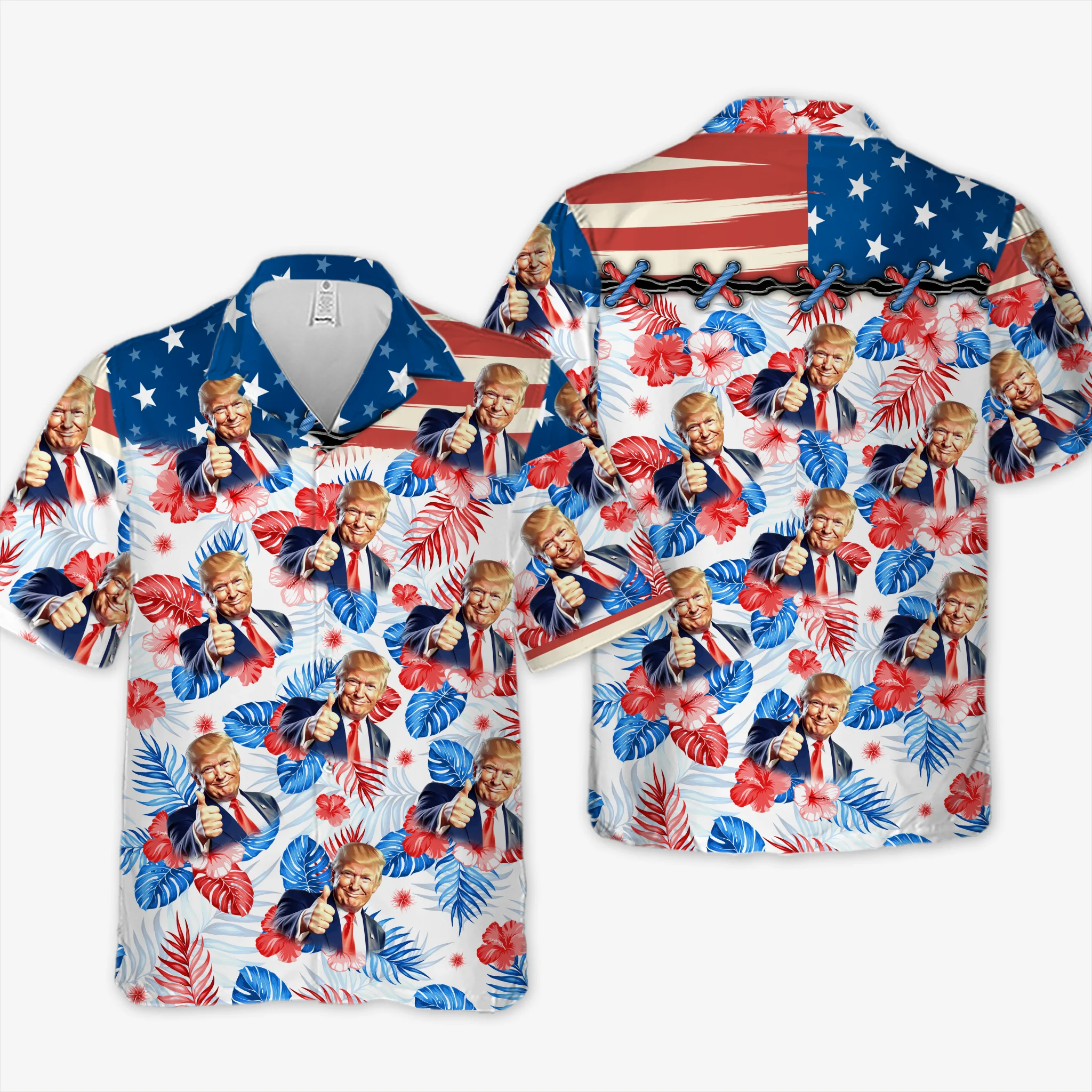 trump thumbs up hawaiian shirt usa flag patriotic tropical shirt 1