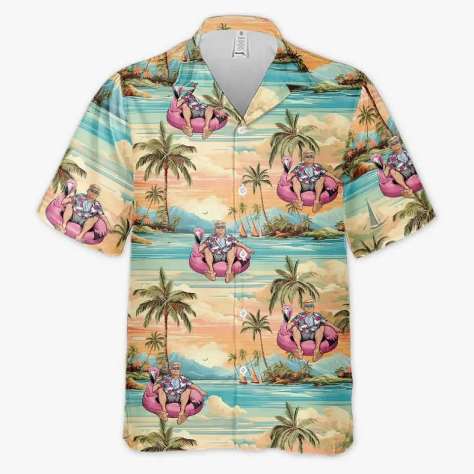 trump vacation mode shirt funny floatie tropical sunset hawaiian shirt 1 dc0j0