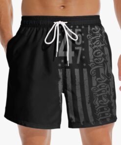 We the People 47 Swim Shorts – Black Patriotic American Flag Trunks for Men