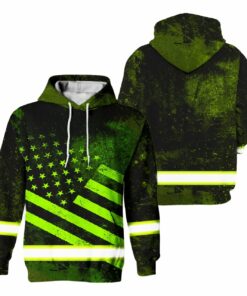 Hi Vis Hoodie Reflective Green USA Flag Neon Safety