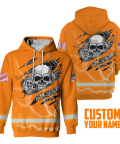 Hi Vis Hoodie Reflective Skull Orange Neon US Flag Safety Workwear