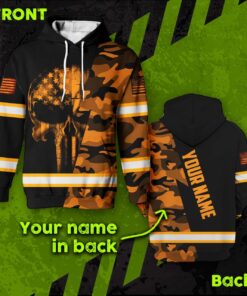 Hi Vis Hoodie Reflective Skull US Flag Camo Orange Neon Custom Name