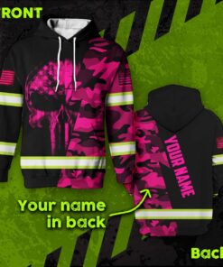 Hi Vis Hoodie Reflective Skull US Flag Camo Pink Neon Custom Name Safety