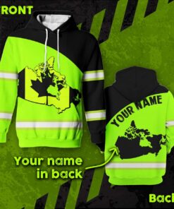 Hi Vis Hoodie Reflective Tapes Green Black Color Canada Map Flag Safety Workwear For Workers