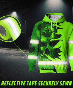 Hi Vis Hoodie Reflective Tapes Green Neon Skull Canada Flag Scratch
