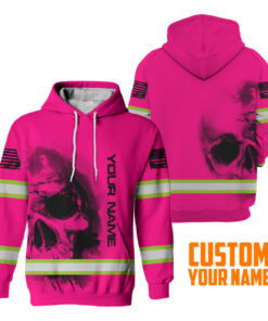 Hi Vis Hoodie Reflective Tapes Pink Neon Flag Skull Custom Name Safety