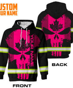 Hi Vis Hoodie Reflective Tapes Pink Neon Skull With Canada Flag Construction Safety Workwear For Workers