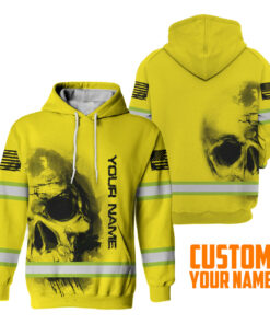 Hi Vis Hoodie Reflective Tapes Yellow Neon Flag Skull Custom Name Safety
