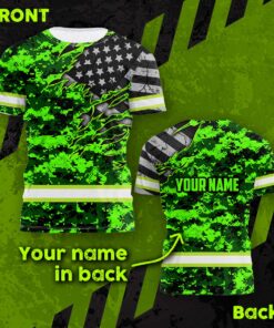 Hi Vis Shirt Reflective Camo Green Scratch USA Flag Custom Name Safety
