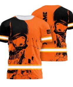 Hi Vis Shirt Reflective Tapes Orange Neon US Flag Skull Custom Name