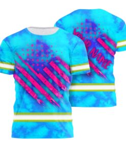 Hi Vis Shirt Reflective Tapes Pink And Blue USA Flag Custom Name