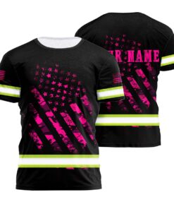 Hi Vis Shirt Reflective Tapes Pink Neon US Flag Camo Custom Name