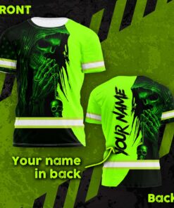 Hi Vis Shirt Reflective Tapes Skull US Flag Custom Name Safety Workwear