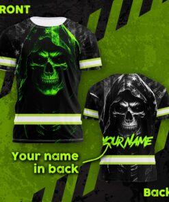 Hi Vis Shirt Reflective Tapes Skull US Flag Patriotic Custom Name