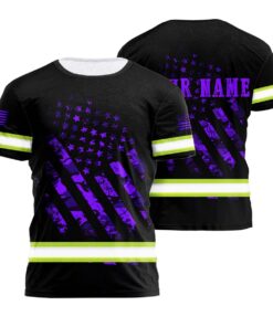 Hi Vis Shirt Reflective Tapes Violet Neon US Flag Camo Custom Name