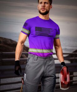 Hi Vis Shirt Reflective Tapes Violet Neon US Flag Custom Name Safety