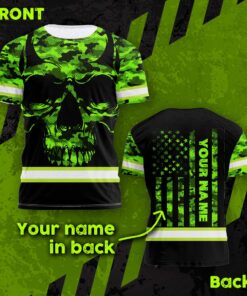 Hi Vis Shirt Reflective US Flag Patriotic Camo Skull Custom Name Safety Workwear For Workers