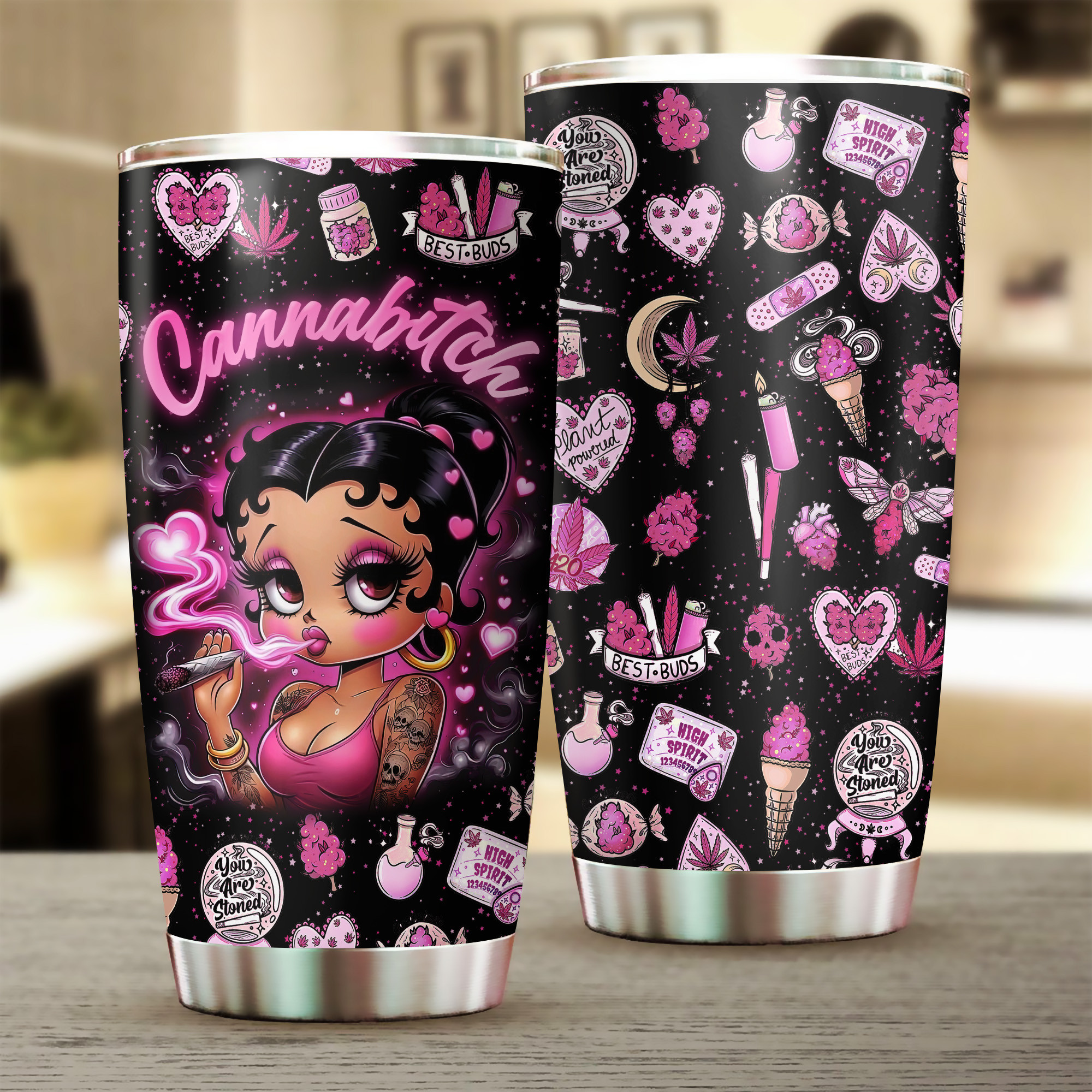 cannabitch tumbler funny stoner cup pink weed lover gift cannabis travel mug 1