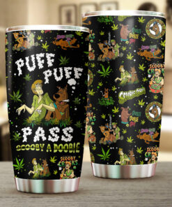 Funny Puff Puff Pass Tumbler – Cartoon Dog & Friend Cup