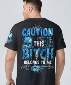 Halloween Skull Couple Shirt – Caution Graphic Tee for Men and Women