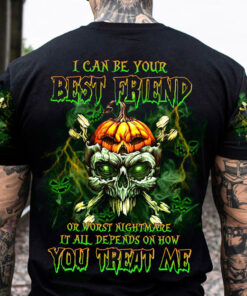 I Can Be Your Best Friend Shirt – Pumpkin Skull Halloween Graphic Tee You Treat Me