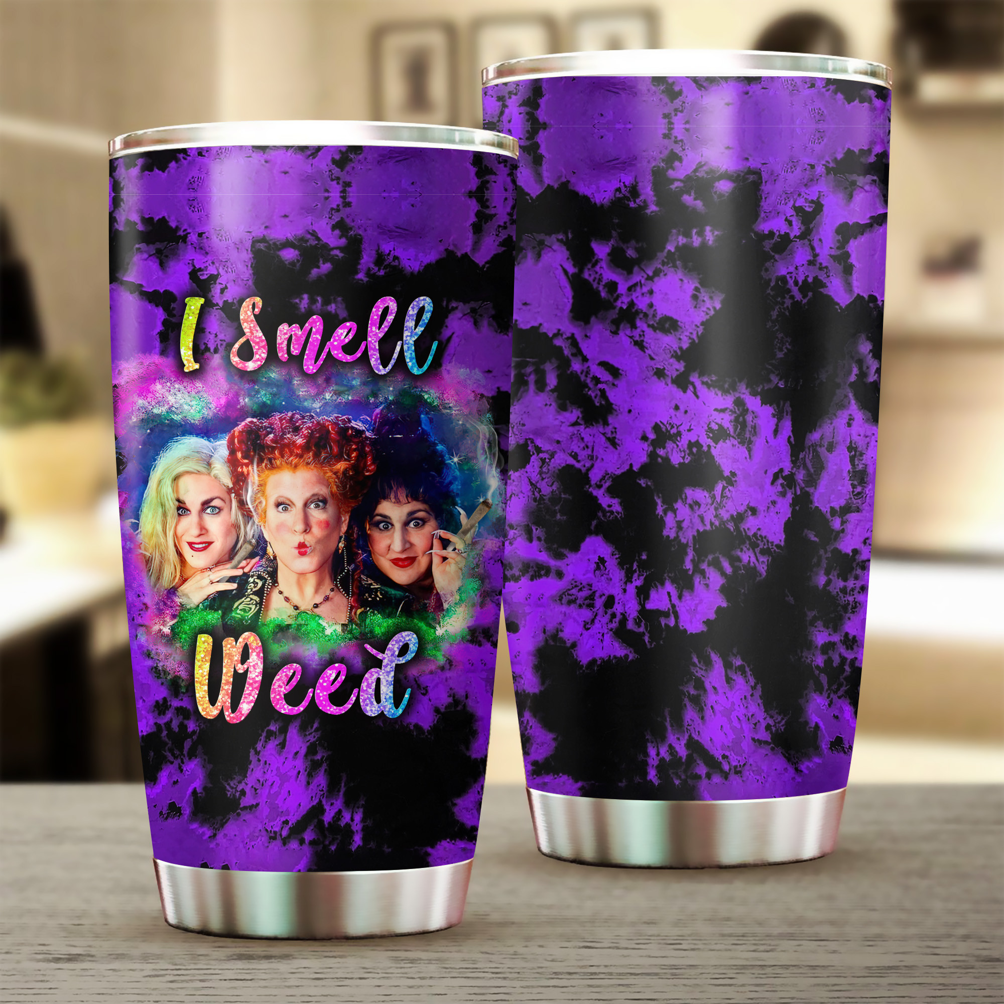 i smell weed tumbler funny purple tie dye travel cup 1
