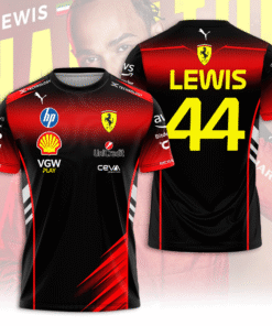 Lewis Hamilton Ferrari 44 Gradient Shirt – Scuderia Ferrari Black Red F1 Team Jersey, Formula 1 Racing Fan Apparel