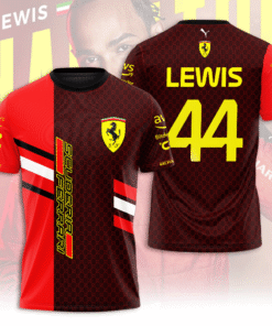 Lewis Hamilton Ferrari 44 Monogram Shirt – Scuderia Ferrari Red Black Racing Jersey