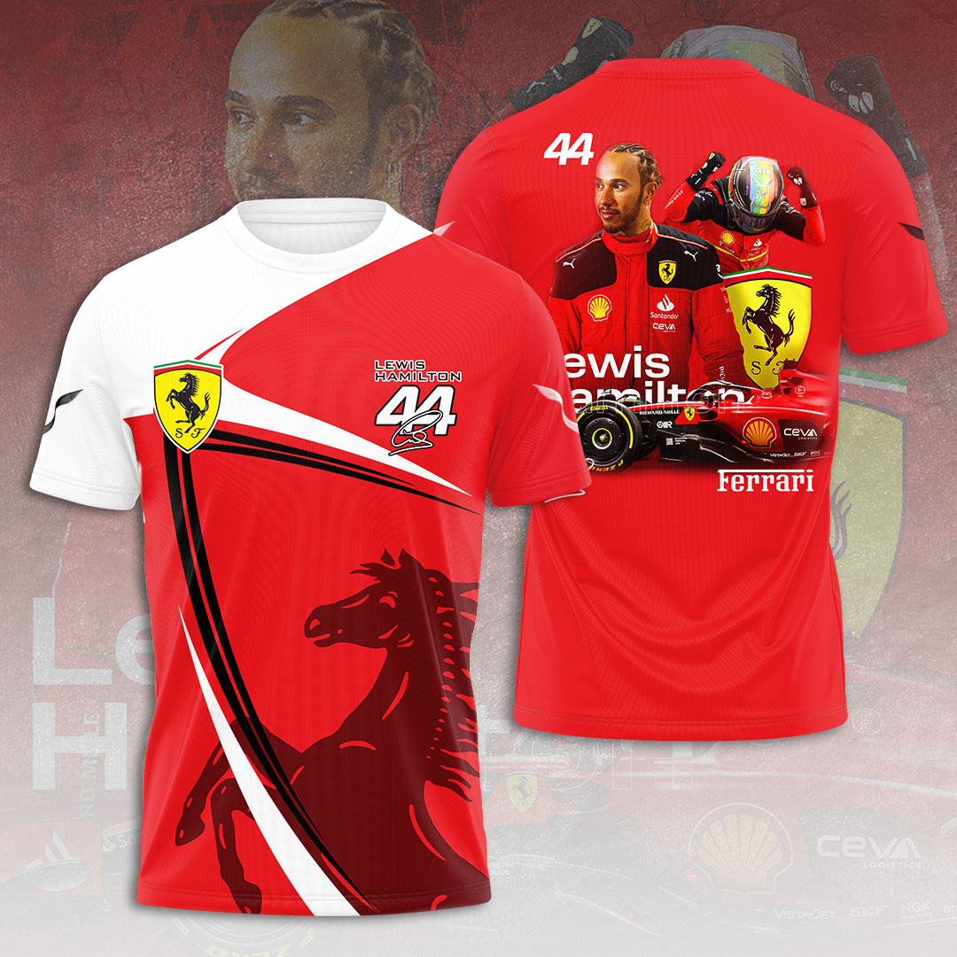 Lewis Hamilton Ferrari 44 Racing Shirt – Scuderia Ferrari Red White F1 Jersey, Formula 1 Team Fan Gear