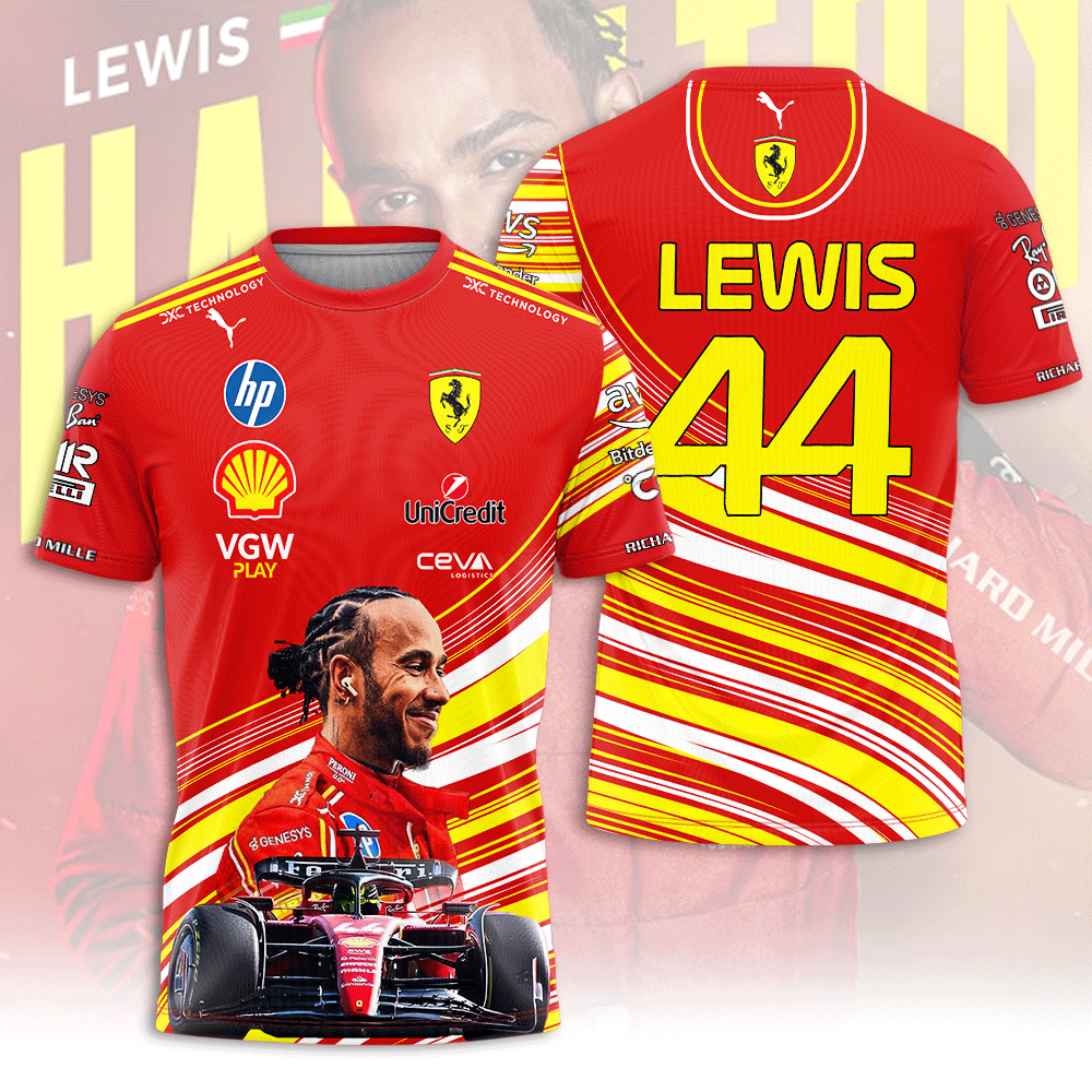 lewis hamilton ferrari 44 racing shirt scuderia ferrari red yellow stripes f1 fan jersey f2lm5