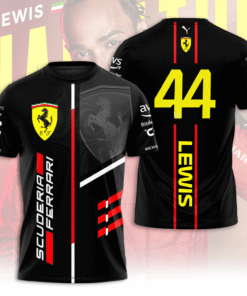 Lewis Hamilton Ferrari 44 Shirt – Scuderia Ferrari Black F1 Racing Jersey, Formula 1 Team Fan Apparel