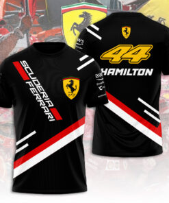 Lewis Hamilton Ferrari 44 Shirt – Scuderia Ferrari Black Red White F1 Racing Jersey, Formula 1 Team Fan Apparel