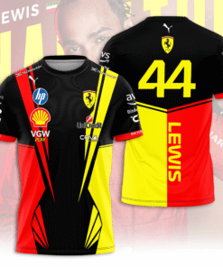 Lewis Hamilton Ferrari 44 Shirt – Scuderia Ferrari Black Red Yellow F1 Racing Jersey for Motorsport Fans