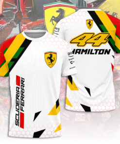 Lewis Hamilton Ferrari 44 White Shirt – Scuderia Ferrari F1 Racing Jersey with Honeycomb Design