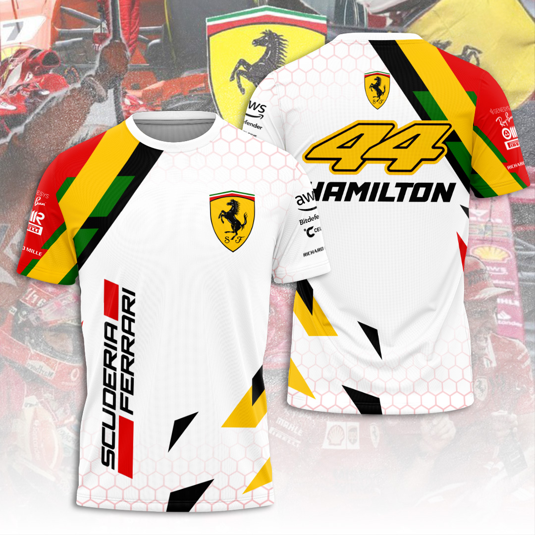 lewis hamilton ferrari 44 white shirt scuderia ferrari f1 racing jersey with honeycomb design si965