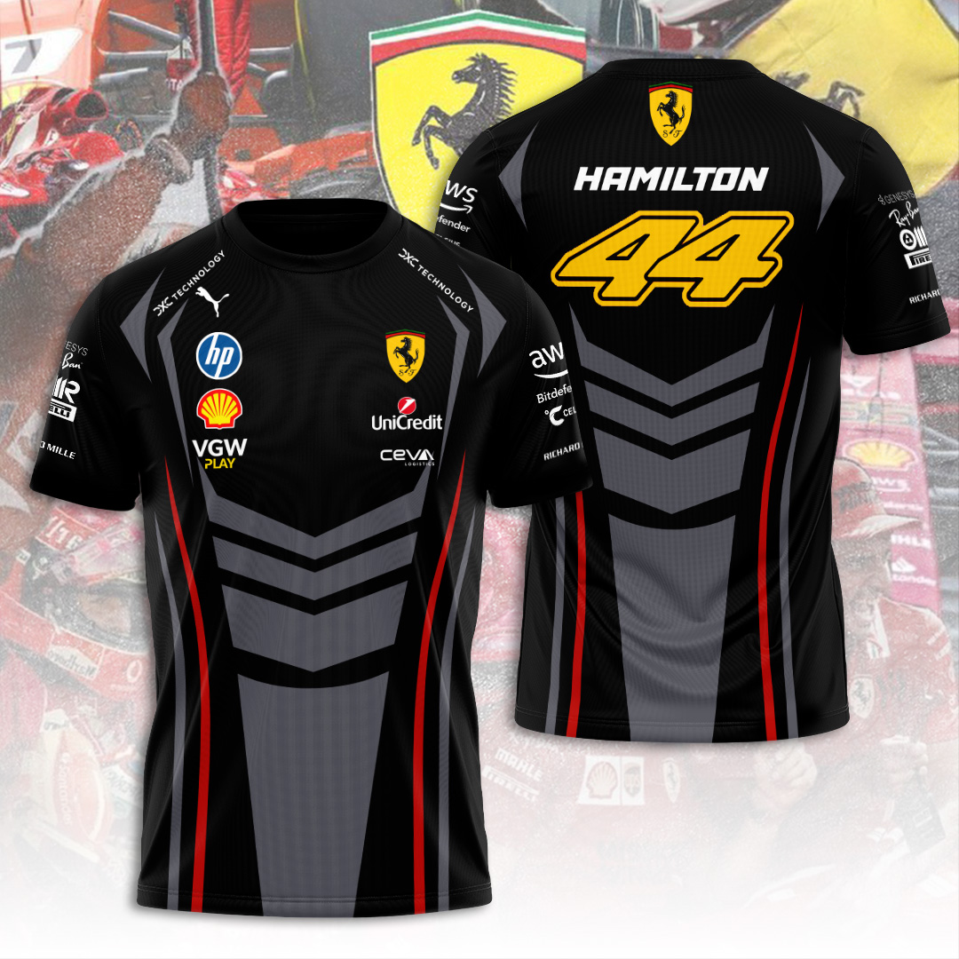 lewis hamilton ferrari black shirt scuderia ferrari f1 team jersey formula 1 racing apparel driver 44 fan merchandise