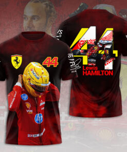 Lewis Hamilton Ferrari F1 Shirt – Scuderia #44 Fan T-Shirt with Helmet Pose & Bold Race Car Back Design