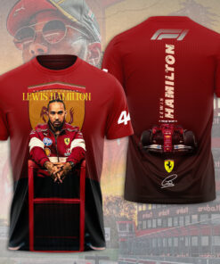 Lewis Hamilton Ferrari F1 Shirt – Scuderia #44 Fan T-Shirt with Portrait & Race Car Design